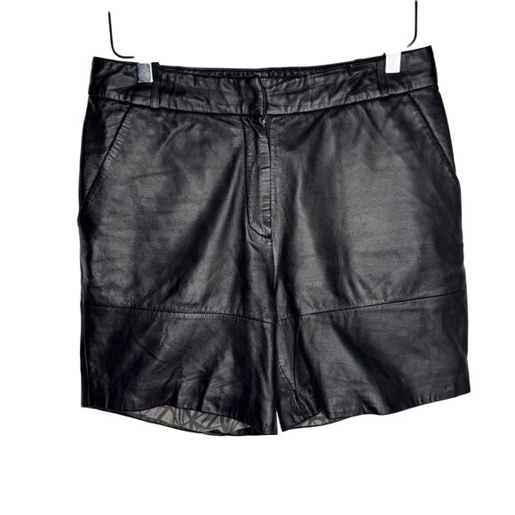 Nümph Womens Black Lambskin Leather Shorts Size‎ 38 With Graphic Lining - Picture 1 of 9